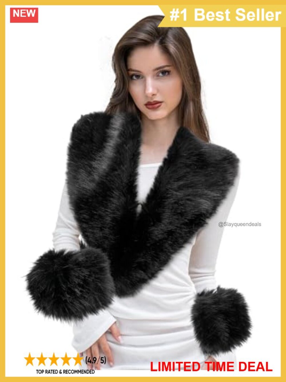 Faux Fur Collar and Wrist Cuffs Set Neck Warmer Cold Weather Accessories